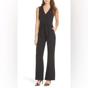NWT Vince Camuto Tie Waist Crepe Jumpsuit In Black